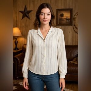 Topson Downs Vintage Women’s Long Sleeve Striped Button Front Blouse Size Medium